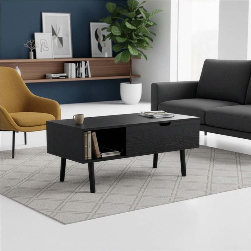 Casa si Gradina - Mobilier - Mese si birouri - Masute de cafea - Masuta de cafea cu blat rabatabil si spatiu de depozitare, cadru metalic si PAL, 100x50x43 cm, negru - Infinity.ro