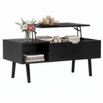 Casa si Gradina - Mobilier - Mese si birouri - Masute de cafea - Masuta de cafea cu blat rabatabil si spatiu de depozitare, cadru metalic si PAL, 100x50x43 cm, negru - Infinity.ro