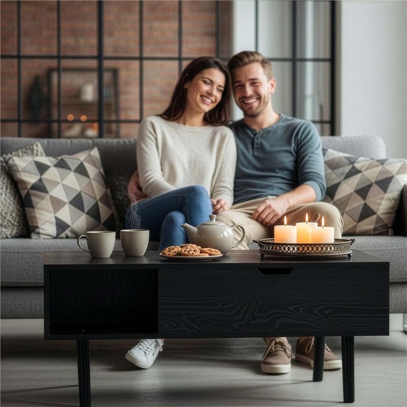 Casa si Gradina - Mobilier - Mese si birouri - Masute de cafea - Masuta de cafea cu blat rabatabil si spatiu de depozitare, cadru metalic si PAL, 100x50x43 cm, negru - Infinity.ro