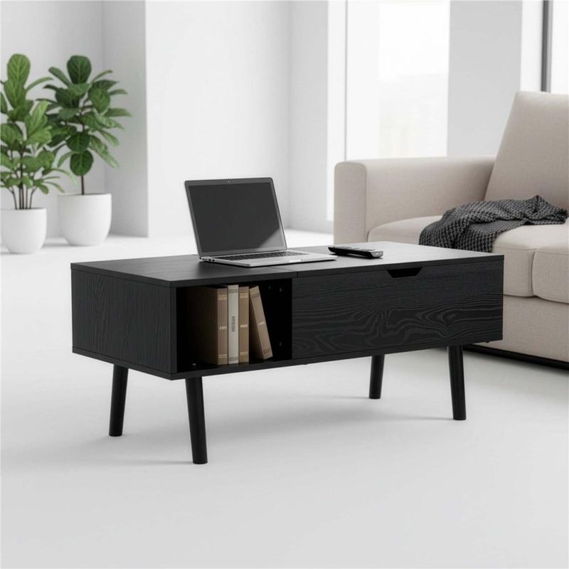 Casa si Gradina - Mobilier - Mese si birouri - Masute de cafea - Masuta de cafea cu blat rabatabil si spatiu de depozitare, cadru metalic si PAL, 100x50x43 cm, negru - Infinity.ro
