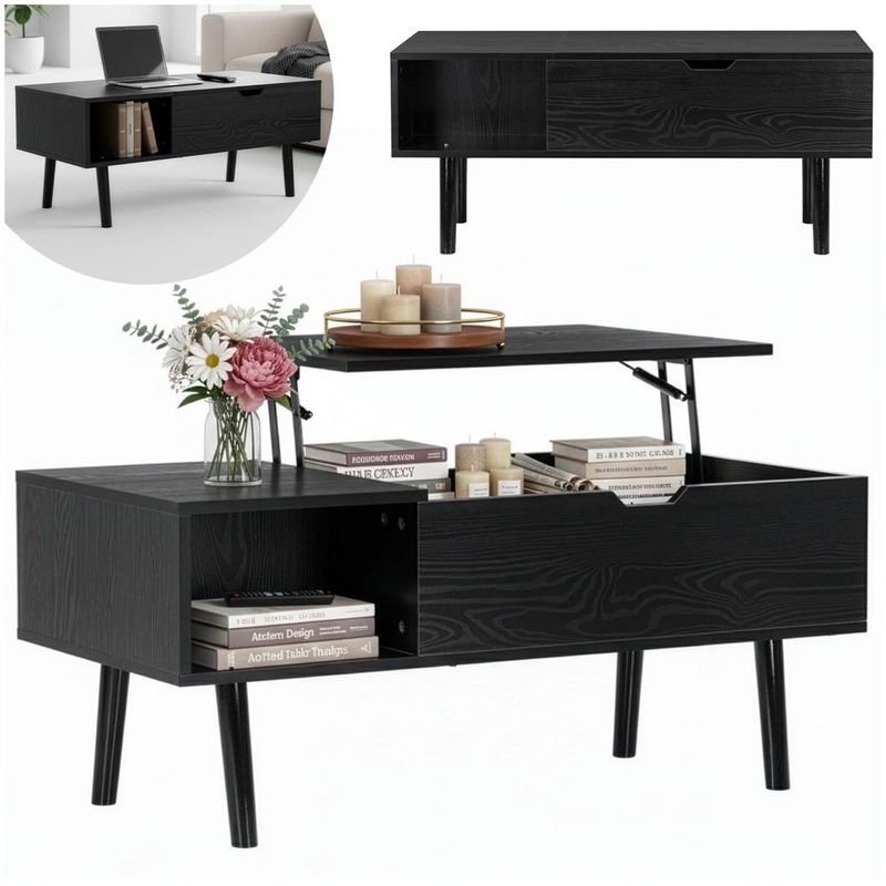 Casa si Gradina - Mobilier - Mese si birouri - Masute de cafea - Masuta de cafea cu blat rabatabil si spatiu de depozitare, cadru metalic si PAL, 100x50x43 cm, negru - Infinity.ro