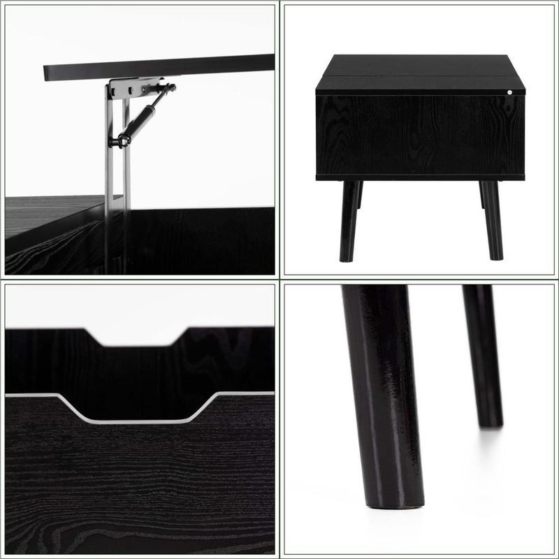 Casa si Gradina - Mobilier - Mese si birouri - Masute de cafea - Masuta de cafea cu blat rabatabil si spatiu de depozitare, cadru metalic si PAL, 100x50x43 cm, negru - Infinity.ro