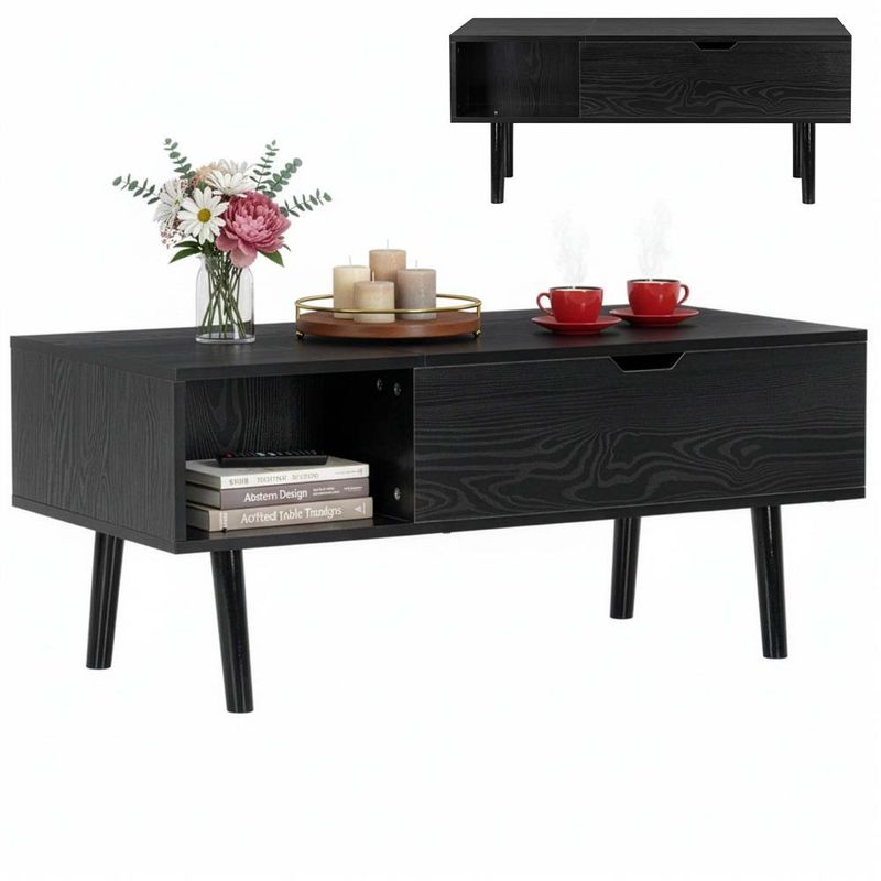 Casa si Gradina - Mobilier - Mese si birouri - Masute de cafea - Masuta de cafea cu blat rabatabil si spatiu de depozitare, cadru metalic si PAL, 100x50x43 cm, negru - Infinity.ro