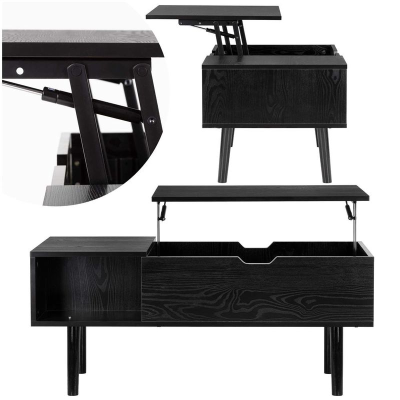 Casa si Gradina - Mobilier - Mese si birouri - Masute de cafea - Masuta de cafea cu blat rabatabil si spatiu de depozitare, cadru metalic si PAL, 100x50x43 cm, negru - Infinity.ro