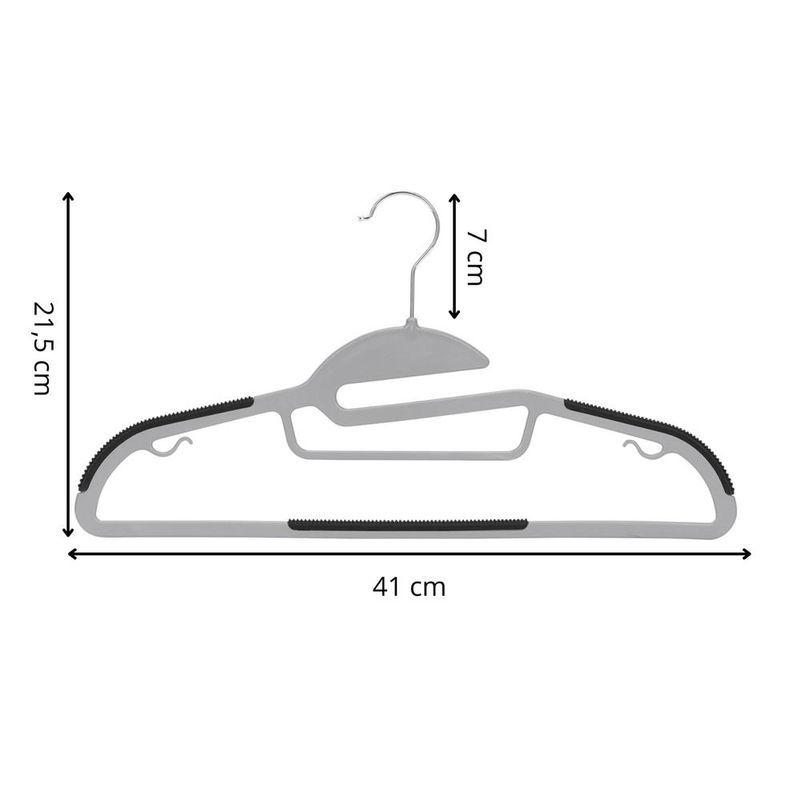 Casa si Gradina - Mobilier - Organizare si depozitare - Umerase si valeti - Set de 30 de umerase antiderapante pentru haine, din PE, cu carlig metalic rotativ, 41 cm, gri si negru - Infinity.ro