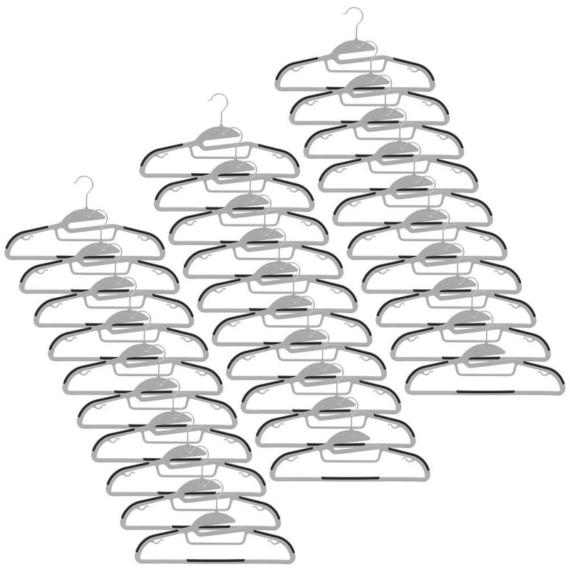 Casa si Gradina - Mobilier - Organizare si depozitare - Umerase si valeti - Set de 30 de umerase antiderapante pentru haine, din PE, cu carlig metalic rotativ, 41 cm, gri si negru - Infinity.ro