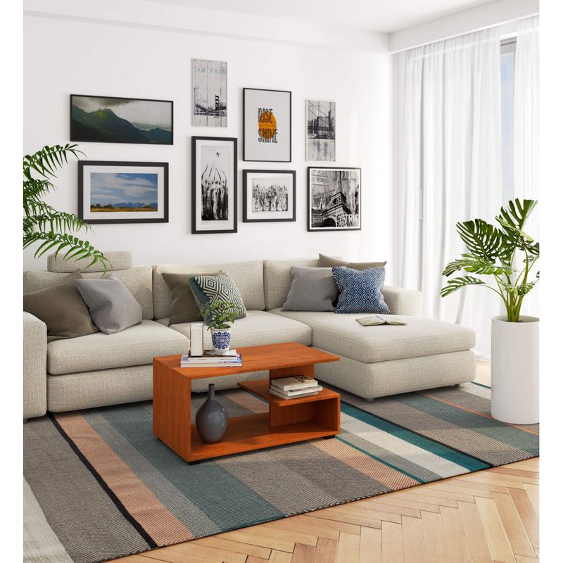 Casa si Gradina - Mobilier - Mese si birouri - Masute de cafea - Masuta de cafea Vini pe roti, cu raft inferior si blat din PAL laminat, 90x51x40 cm, maro arin - Infinity.ro