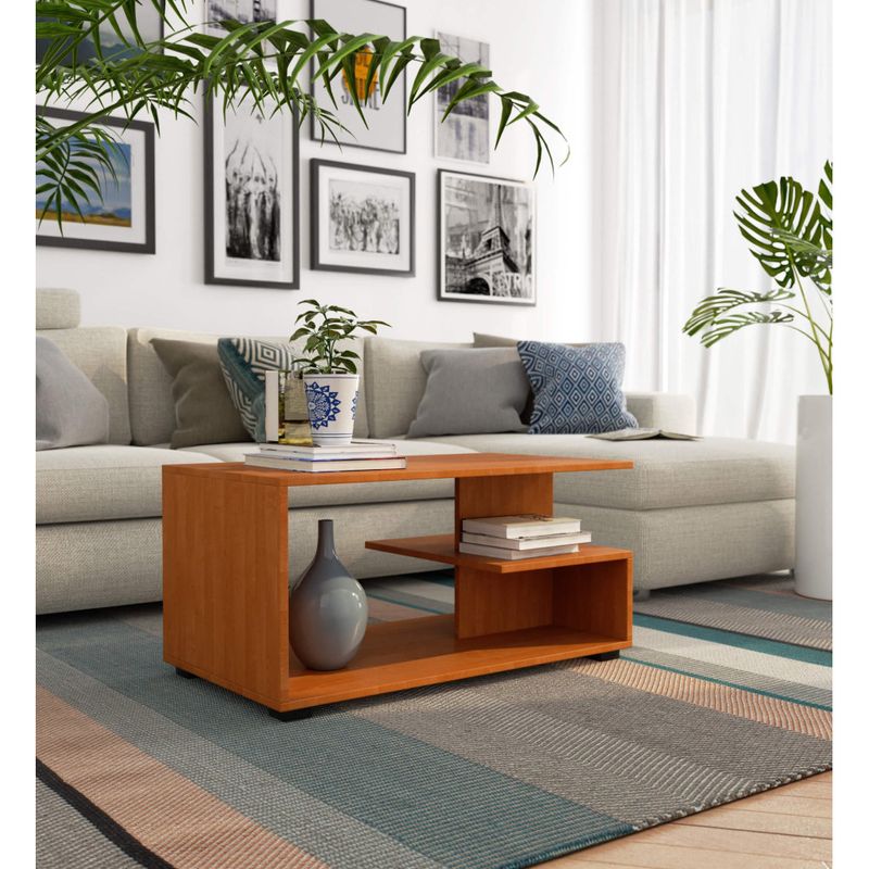 Casa si Gradina - Mobilier - Mese si birouri - Masute de cafea - Masuta de cafea Vini pe roti, cu raft inferior si blat din PAL laminat, 90x51x40 cm, maro arin - Infinity.ro