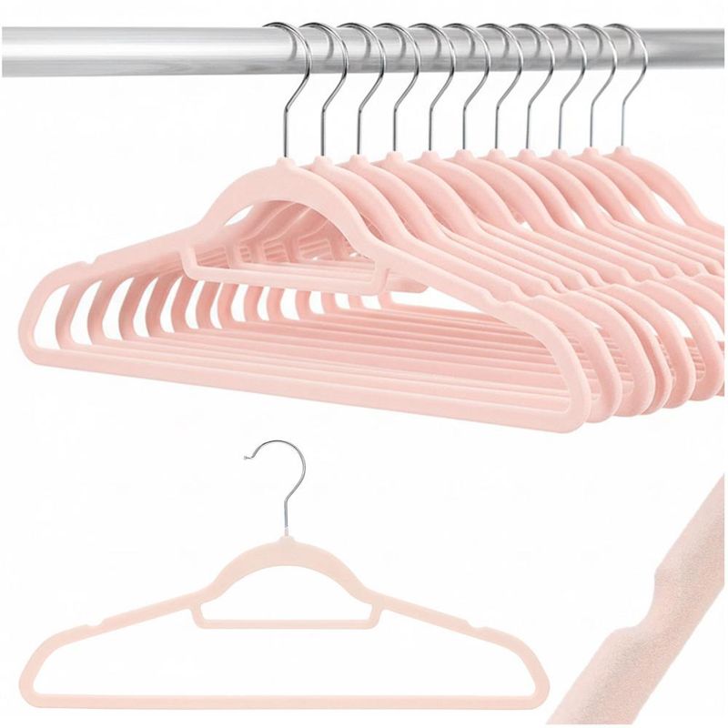 Casa si Gradina - Mobilier - Organizare si depozitare - Umerase si valeti - Set de 20 de umerase pentru haine, din velur, cu carlig rotativ, 45x23 cm, roz - Infinity.ro