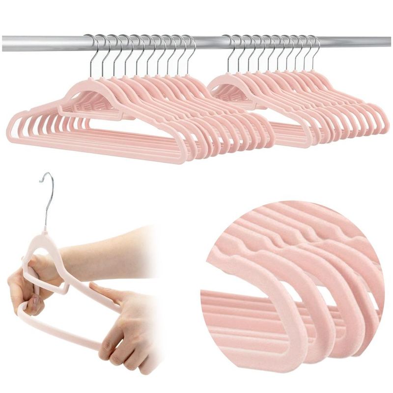 Casa si Gradina - Mobilier - Organizare si depozitare - Umerase si valeti - Set de 20 de umerase pentru haine, din velur, cu carlig rotativ, 45x23 cm, roz - Infinity.ro