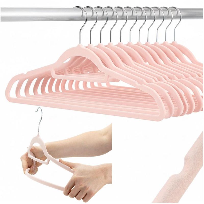 Casa si Gradina - Mobilier - Organizare si depozitare - Umerase si valeti - Set de 20 de umerase pentru haine, din velur, cu carlig rotativ, 45x23 cm, roz - Infinity.ro