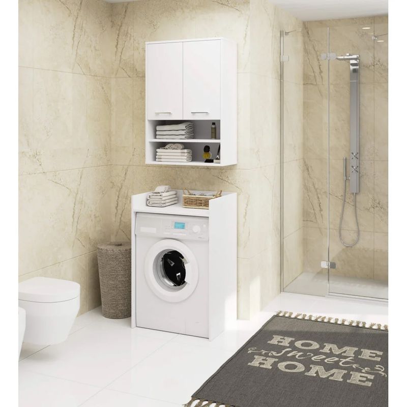 Casa si Gradina - Mobilier - Mobilier baie - Corpuri baie - Dulap baie suspendat, cu 2 usi si 2 rafturi deschise, PAL 16 mm, 64x30x94 cm, alb - Infinity.ro