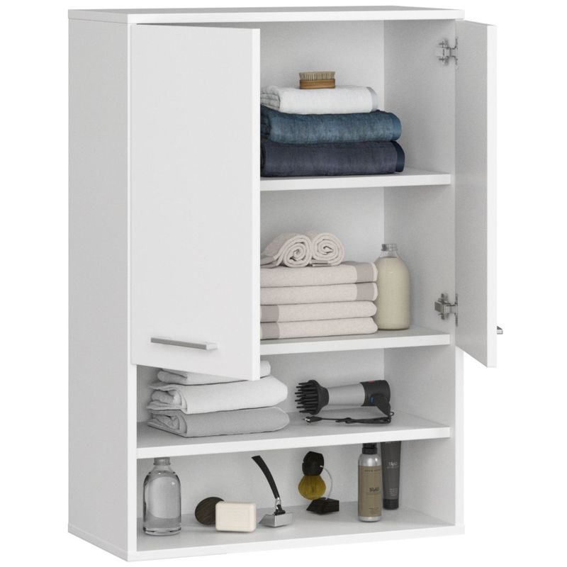 Casa si Gradina - Mobilier - Mobilier baie - Corpuri baie - Dulap baie suspendat, cu 2 usi si 2 rafturi deschise, PAL 16 mm, 64x30x94 cm, alb - Infinity.ro