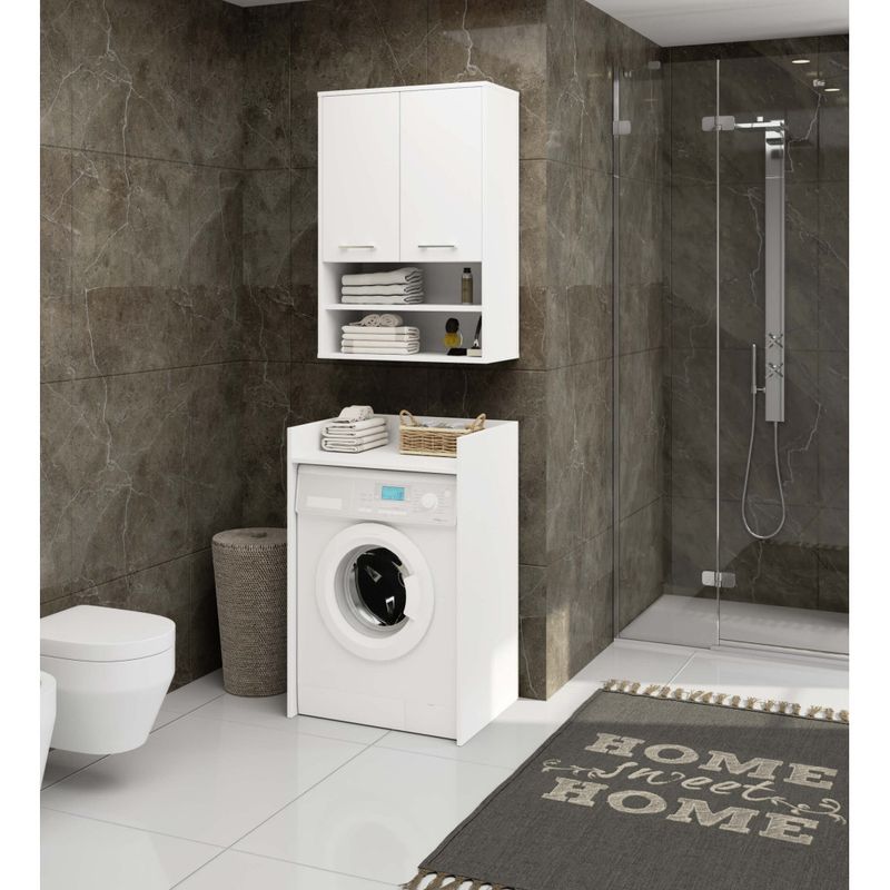 Casa si Gradina - Mobilier - Mobilier baie - Corpuri baie - Dulap baie suspendat, cu 2 usi si 2 rafturi deschise, PAL 16 mm, 64x30x94 cm, alb - Infinity.ro