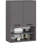 Casa si Gradina - Mobilier - Mobilier baie - Corpuri baie - Dulap baie suspendat, cu 2 usi si 2 rafturi deschise, PAL 16 mm, 64x30x94 cm, gri - Infinity.ro