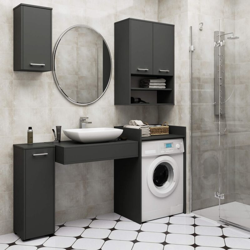 Casa si Gradina - Mobilier - Mobilier baie - Corpuri baie - Dulap baie suspendat, cu 2 usi si 2 rafturi deschise, PAL 16 mm, 64x30x94 cm, gri - Infinity.ro