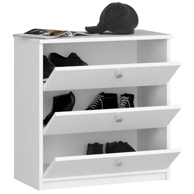 Casa si Gradina - Mobilier - Dulapuri si sifoniere - Dulapuri pantofi - Dulap pantofi MINI cu 3 usi rabatabile, PAL laminat 16 mm, 60x31x62 cm, alb - Infinity.ro