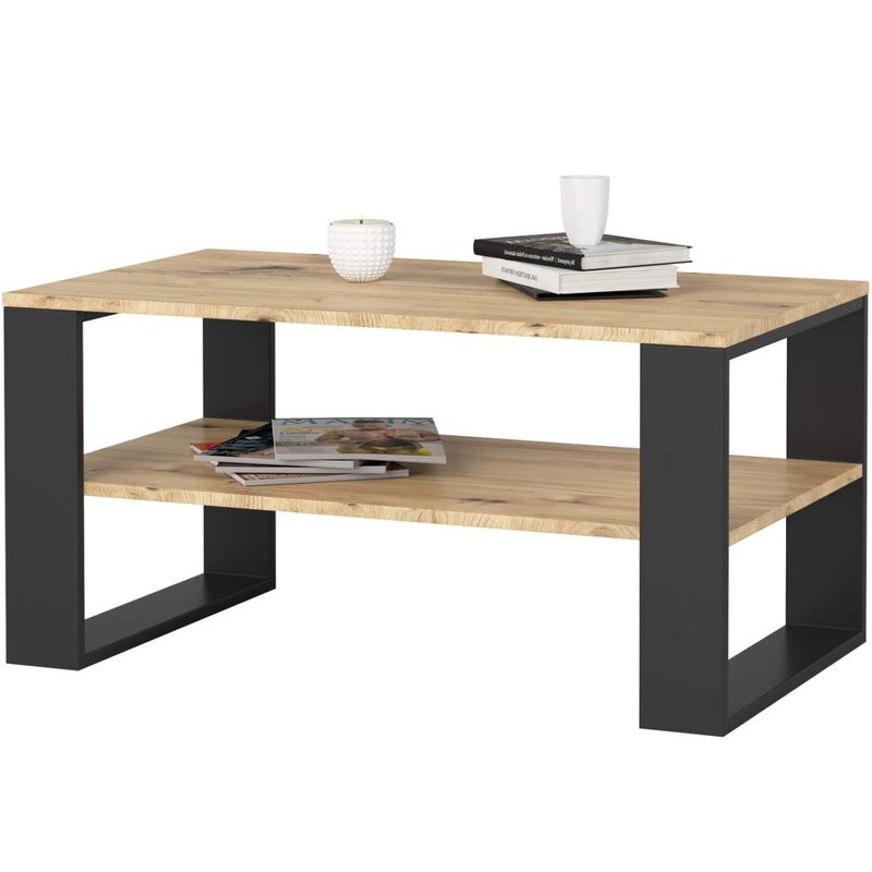 Casa si Gradina - Mobilier - Mese si birouri - Masute de cafea - Masuta cafea ALEX cu raft inferior, PAL laminat, 92x53x45 cm, stejar artisan si negru - Infinity.ro