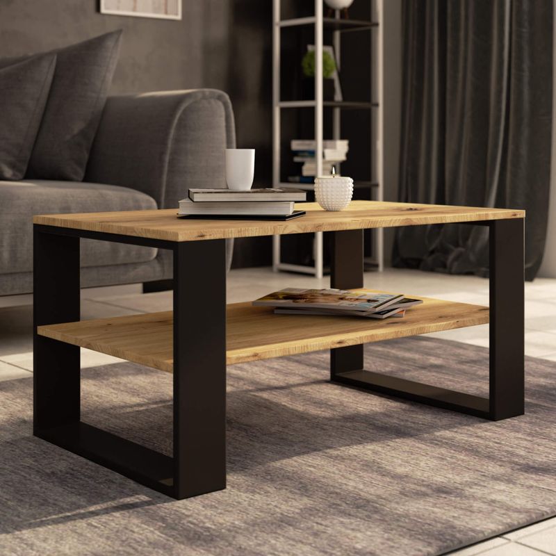 Casa si Gradina - Mobilier - Mese si birouri - Masute de cafea - Masuta cafea ALEX cu raft inferior, PAL laminat, 92x53x45 cm, stejar artisan si negru - Infinity.ro