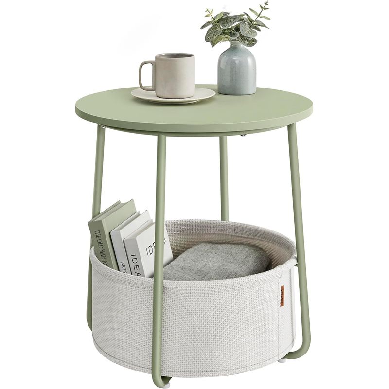 Casa si Gradina - Mobilier - Mese si birouri - Masute de cafea - Masuta de cafea rotunda cu cos de stofa, stil modern, 45x50cm, verde cu crem - Infinity.ro
