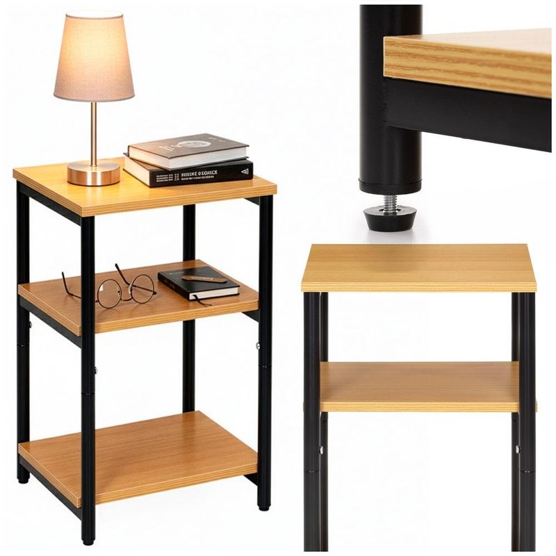 Casa si Gradina - Mobilier - Comode si corpuri - Noptiere - Noptiera cu 3 rafturi din PAL si cadru metalic, 35x31x59 cm, maro natur - Infinity.ro