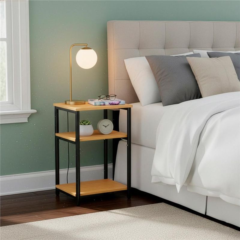 Casa si Gradina - Mobilier - Comode si corpuri - Noptiere - Noptiera cu 3 rafturi din PAL si cadru metalic, 35x31x59 cm, maro natur - Infinity.ro