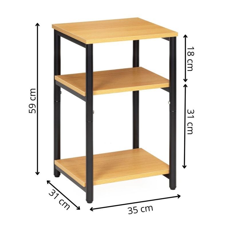 Casa si Gradina - Mobilier - Comode si corpuri - Noptiere - Noptiera cu 3 rafturi din PAL si cadru metalic, 35x31x59 cm, maro natur - Infinity.ro