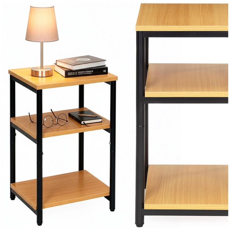 Casa si Gradina - Mobilier - Comode si corpuri - Noptiere - Noptiera cu 3 rafturi din PAL si cadru metalic, 35x31x59 cm, maro natur - Infinity.ro