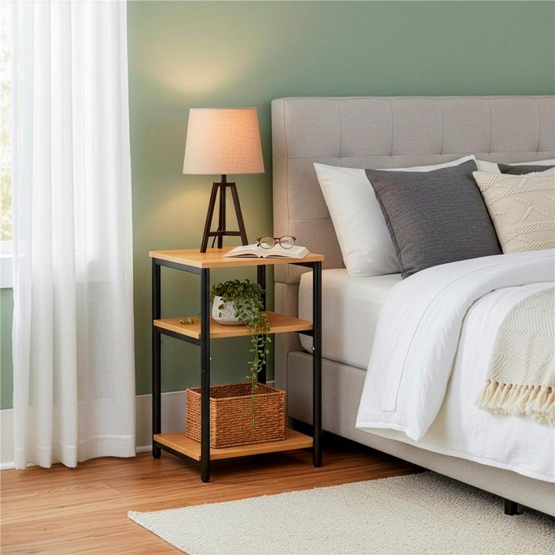 Casa si Gradina - Mobilier - Comode si corpuri - Noptiere - Noptiera cu 3 rafturi din PAL si cadru metalic, 35x31x59 cm, maro natur - Infinity.ro