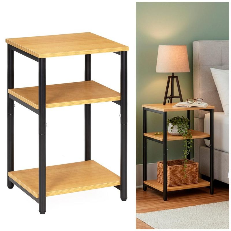 Casa si Gradina - Mobilier - Comode si corpuri - Noptiere - Noptiera cu 3 rafturi din PAL si cadru metalic, 35x31x59 cm, maro natur - Infinity.ro