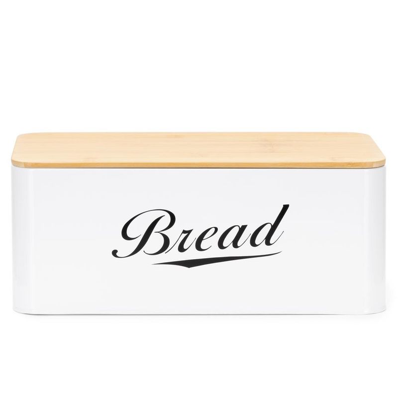 Casa si Gradina - Mobilier - Seturi de mobilier - Seturi bucatarie - Cutie pentru paine din metal cu capac din bambus, finisaj lucios, 33x18x14 cm, alb - Infinity.ro