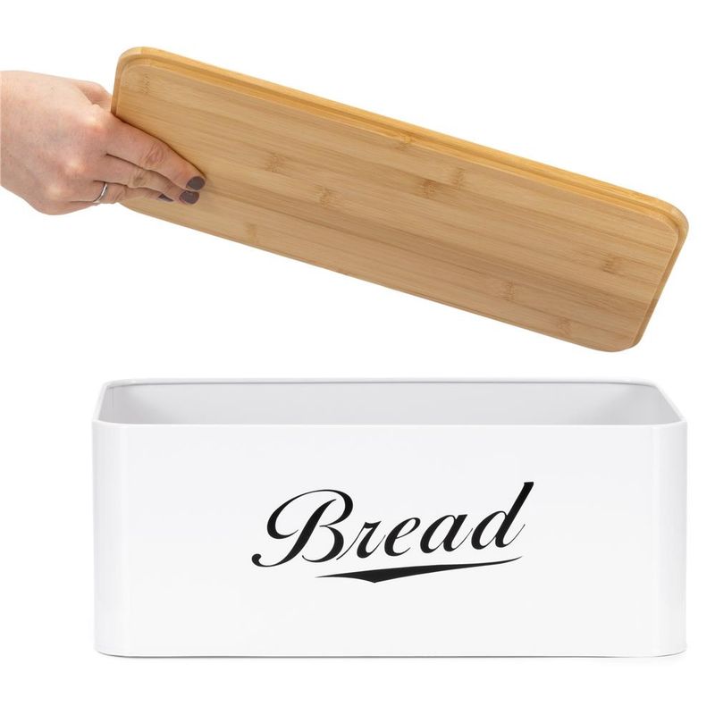 Casa si Gradina - Mobilier - Seturi de mobilier - Seturi bucatarie - Cutie pentru paine din metal cu capac din bambus, finisaj lucios, 33x18x14 cm, alb - Infinity.ro