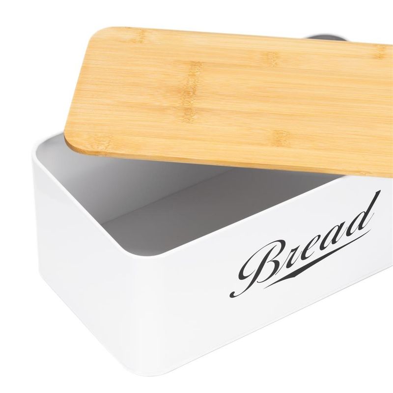 Casa si Gradina - Mobilier - Seturi de mobilier - Seturi bucatarie - Cutie pentru paine din metal cu capac din bambus, finisaj lucios, 33x18x14 cm, alb - Infinity.ro