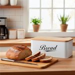 Casa si Gradina - Mobilier - Seturi de mobilier - Seturi bucatarie - Cutie pentru paine din metal cu capac din bambus, finisaj lucios, 33x18x14 cm, alb - Infinity.ro