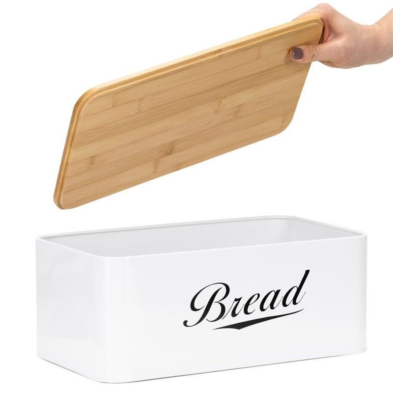 Casa si Gradina - Mobilier - Seturi de mobilier - Seturi bucatarie - Cutie pentru paine din metal cu capac din bambus, finisaj lucios, 33x18x14 cm, alb - Infinity.ro