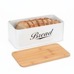 Casa si Gradina - Mobilier - Seturi de mobilier - Seturi bucatarie - Cutie pentru paine din metal cu capac din bambus, finisaj lucios, 33x18x14 cm, alb - Infinity.ro