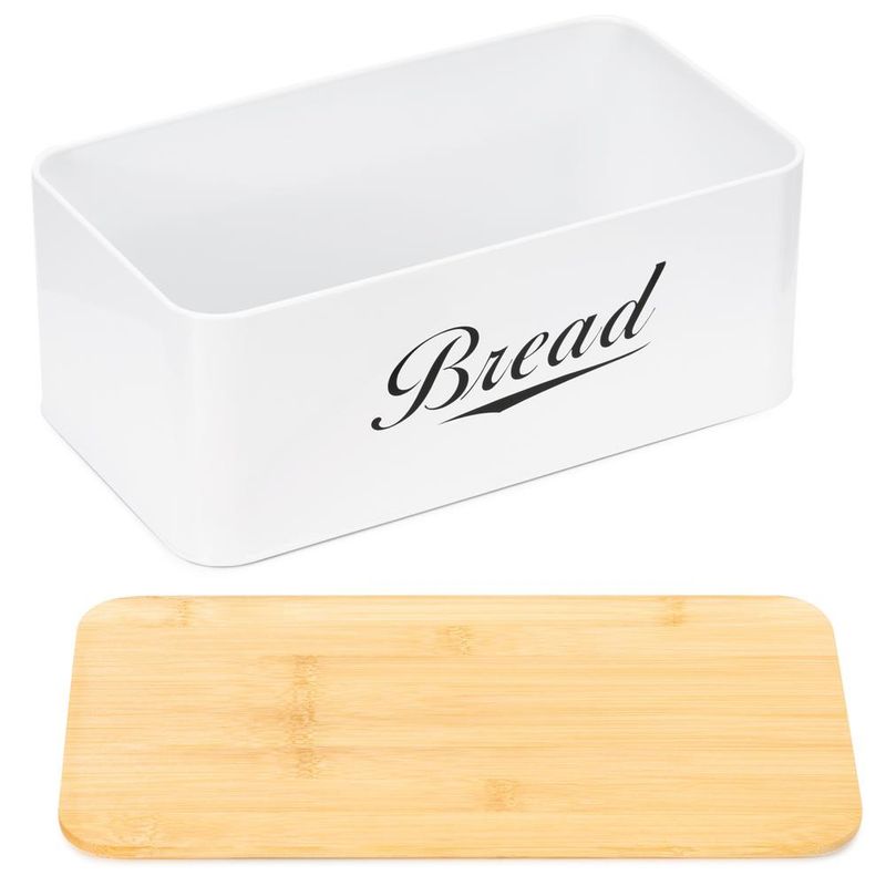 Casa si Gradina - Mobilier - Seturi de mobilier - Seturi bucatarie - Cutie pentru paine din metal cu capac din bambus, finisaj lucios, 33x18x14 cm, alb - Infinity.ro