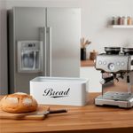 Casa si Gradina - Mobilier - Seturi de mobilier - Seturi bucatarie - Cutie pentru paine din metal cu capac din bambus, finisaj lucios, 33x18x14 cm, alb - Infinity.ro