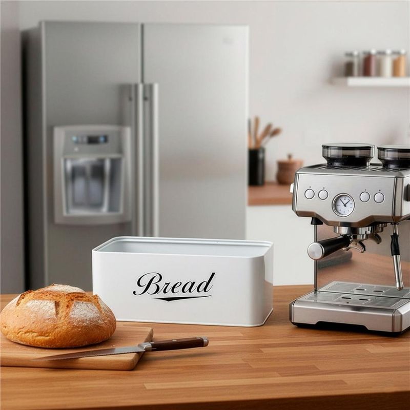 Casa si Gradina - Mobilier - Seturi de mobilier - Seturi bucatarie - Cutie pentru paine din metal cu capac din bambus, finisaj lucios, 33x18x14 cm, alb - Infinity.ro