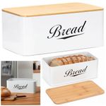 Casa si Gradina - Mobilier - Seturi de mobilier - Seturi bucatarie - Cutie pentru paine din metal cu capac din bambus, finisaj lucios, 33x18x14 cm, alb - Infinity.ro