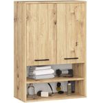 Casa si Gradina - Mobilier - Mobilier baie - Corpuri baie - Dulap baie suspendat, cu 2 usi si 2 rafturi deschise, PAL 16 mm, 64x30x94 cm, stejar artisan - Infinity.ro
