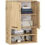 Casa si Gradina - Mobilier - Mobilier baie - Corpuri baie - Dulap baie suspendat, cu 2 usi si 2 rafturi deschise, PAL 16 mm, 64x30x94 cm, stejar artisan - Infinity.ro