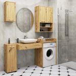 Casa si Gradina - Mobilier - Mobilier baie - Corpuri baie - Dulap baie suspendat, cu 2 usi si 2 rafturi deschise, PAL 16 mm, 64x30x94 cm, stejar artisan - Infinity.ro
