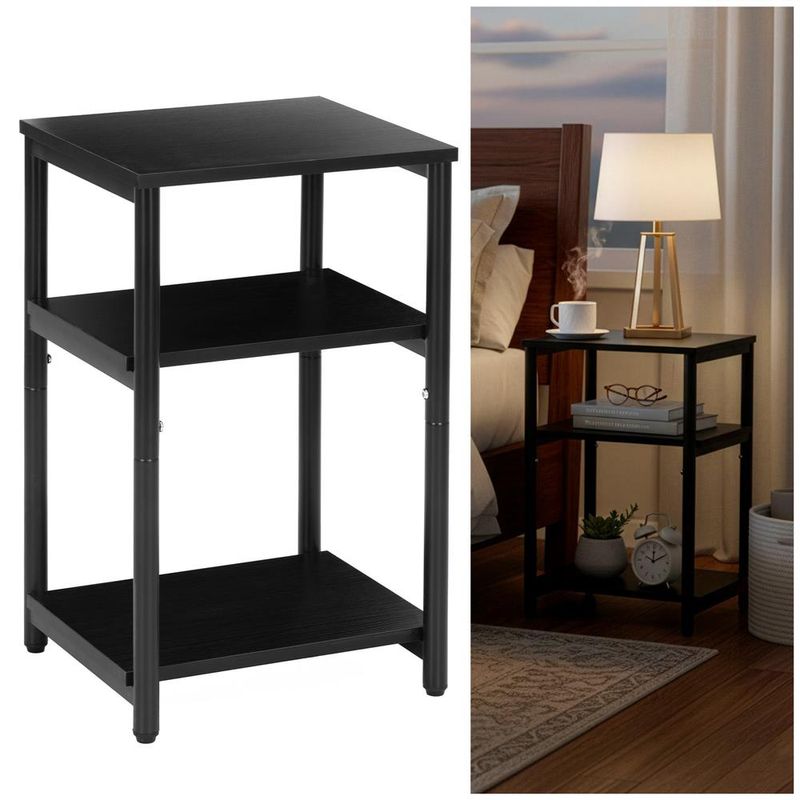 Casa si Gradina - Mobilier - Comode si corpuri - Noptiere - Noptiera cu 3 rafturi din PAL si cadru metalic, 35x31x59 cm, negru - Infinity.ro