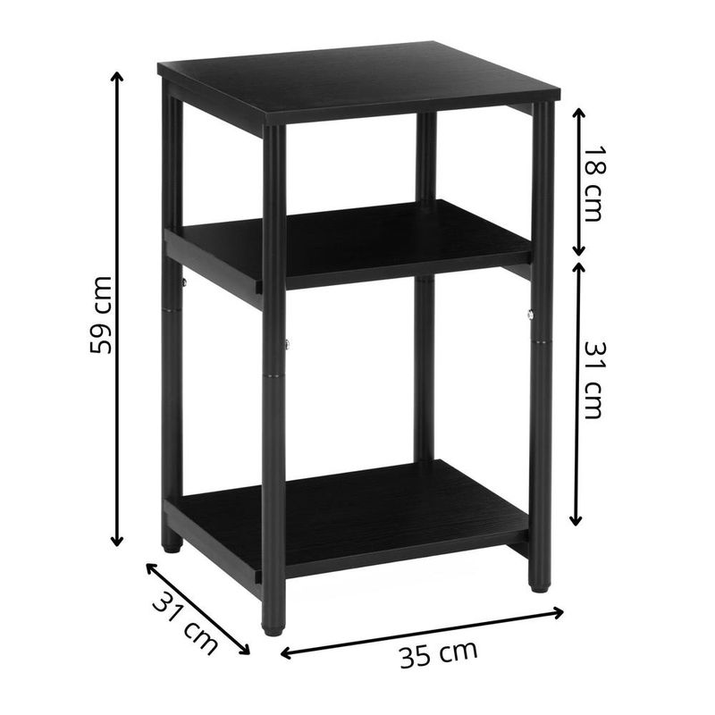 Casa si Gradina - Mobilier - Comode si corpuri - Noptiere - Noptiera cu 3 rafturi din PAL si cadru metalic, 35x31x59 cm, negru - Infinity.ro