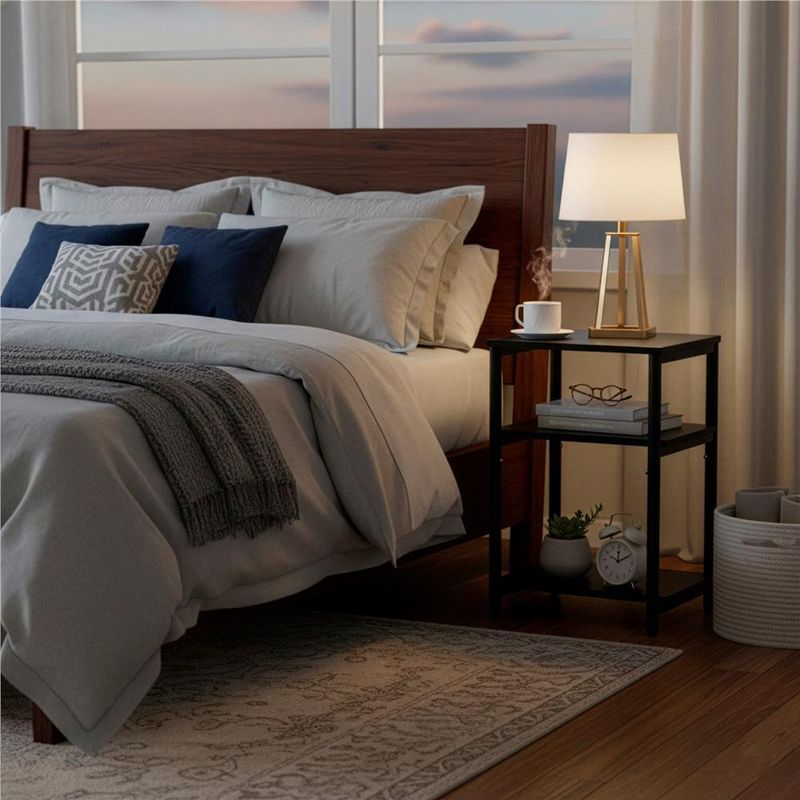 Casa si Gradina - Mobilier - Comode si corpuri - Noptiere - Noptiera cu 3 rafturi din PAL si cadru metalic, 35x31x59 cm, negru - Infinity.ro