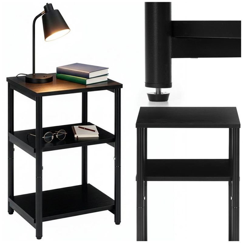 Casa si Gradina - Mobilier - Comode si corpuri - Noptiere - Noptiera cu 3 rafturi din PAL si cadru metalic, 35x31x59 cm, negru - Infinity.ro