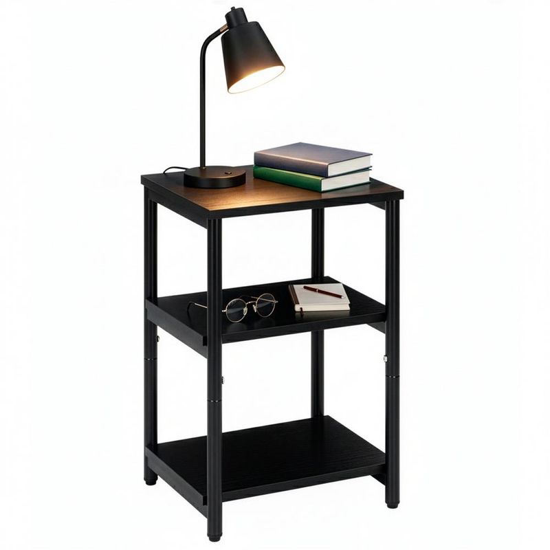 Casa si Gradina - Mobilier - Comode si corpuri - Noptiere - Noptiera cu 3 rafturi din PAL si cadru metalic, 35x31x59 cm, negru - Infinity.ro