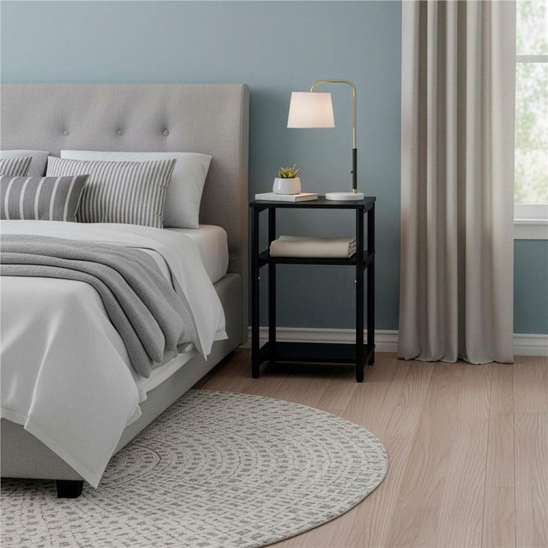 Casa si Gradina - Mobilier - Comode si corpuri - Noptiere - Noptiera cu 3 rafturi din PAL si cadru metalic, 35x31x59 cm, negru - Infinity.ro