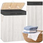 Market - Spalare si intretinere rufe - Uscatoare de rufe si accesorii - Cos pentru rufe din bambus, pliabil, cu 2 compartimente, volum 105 L, 63x52x33 cm, alb si gri inchis - Infinity.ro